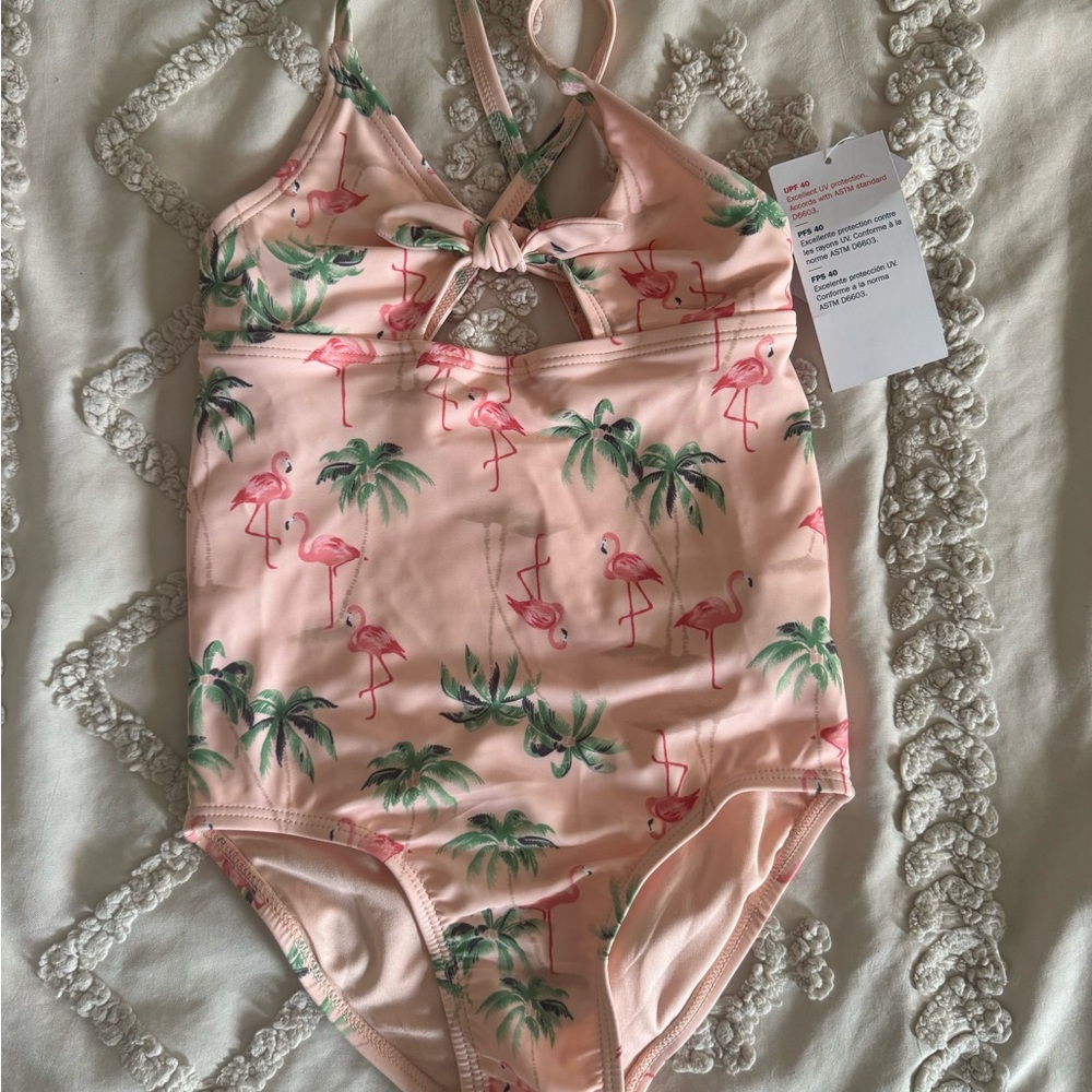 Old Navy Kids Swim Bikini - Pink Flamingo and Green Palm